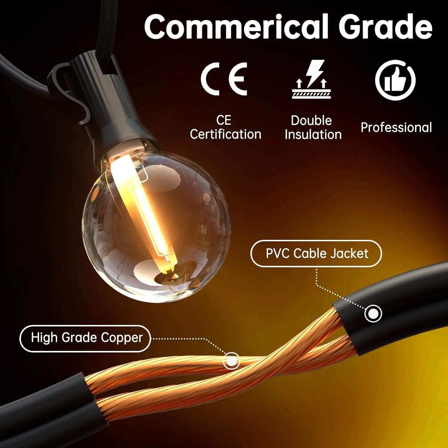30M 15M 9M G40 LED Globe String Lights Outdoor EU Plug Bright Plastic Zpaxo