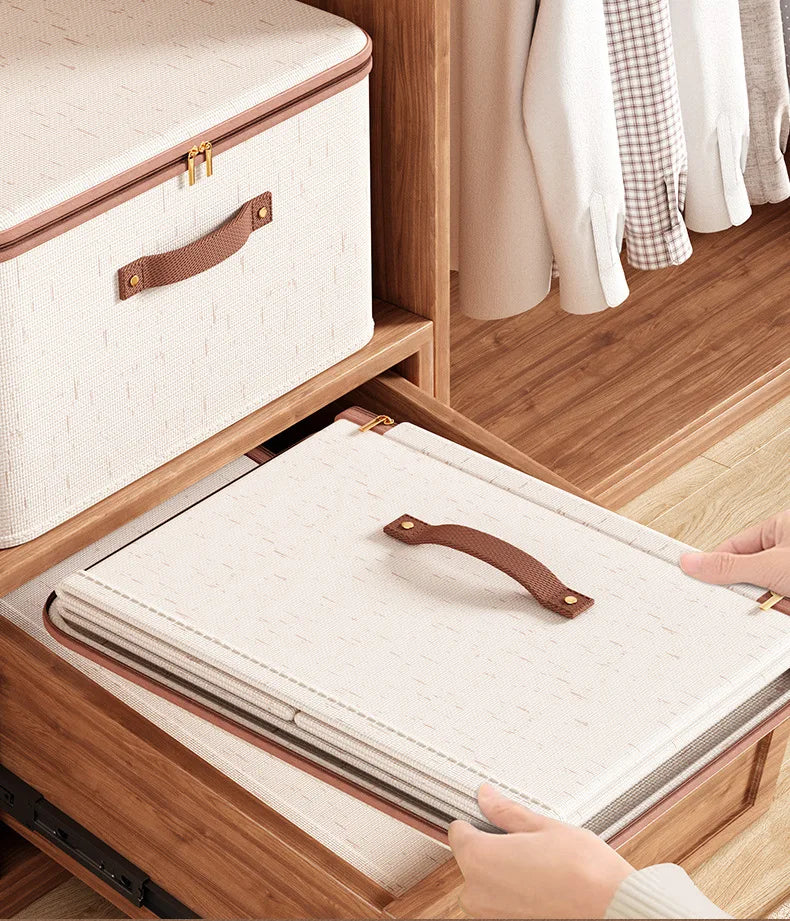 Large Household Storage Box Heavy-duty Hard Shell Cotton Linen Zipper Storage Organizer Box with Lid for Clothes Toys Blankets Zpaxo