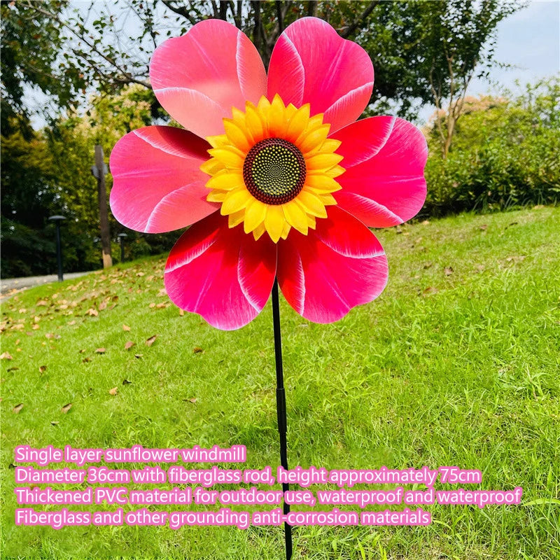Sunflower Windmill Rotating Wind Spinner Stake Standing Lawn Flower