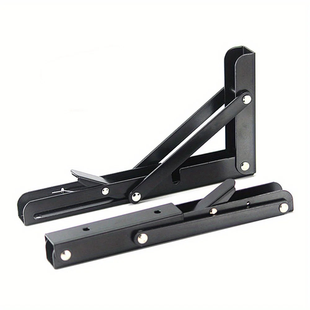 2pcs Sturdy Steel Folding Shelf Brackets Wall-Mounted Design for Workbench Table, Table Shelves Angle Bracket Home Hardware Zpaxo 20CM 2PCS black