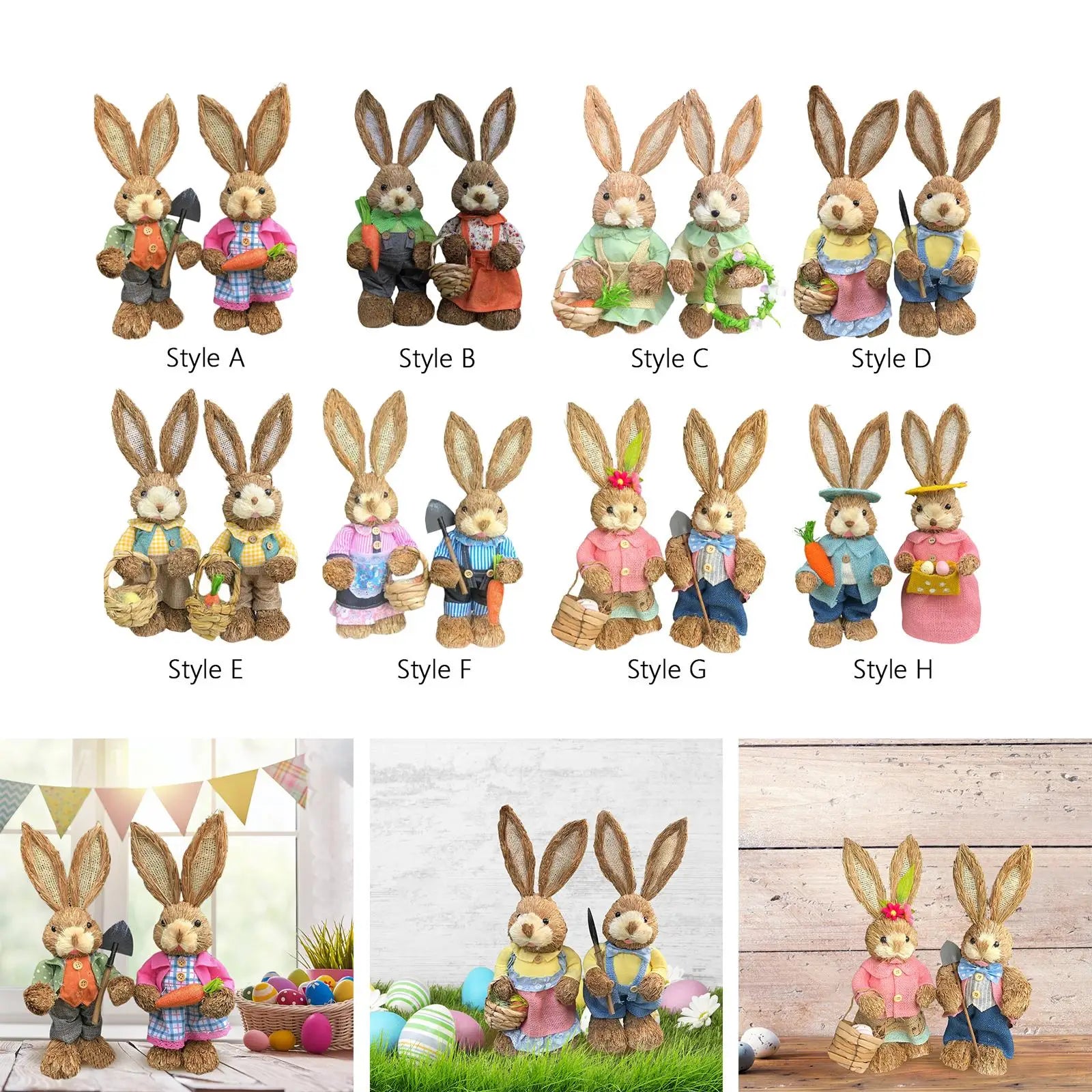 Cartoon 2Pcs Straw Easter Bunny Handmade 35cm Ornaments for Desktop, Windows, Shelves, Bedrooms Lovely Appearance Lifelike Zpaxo