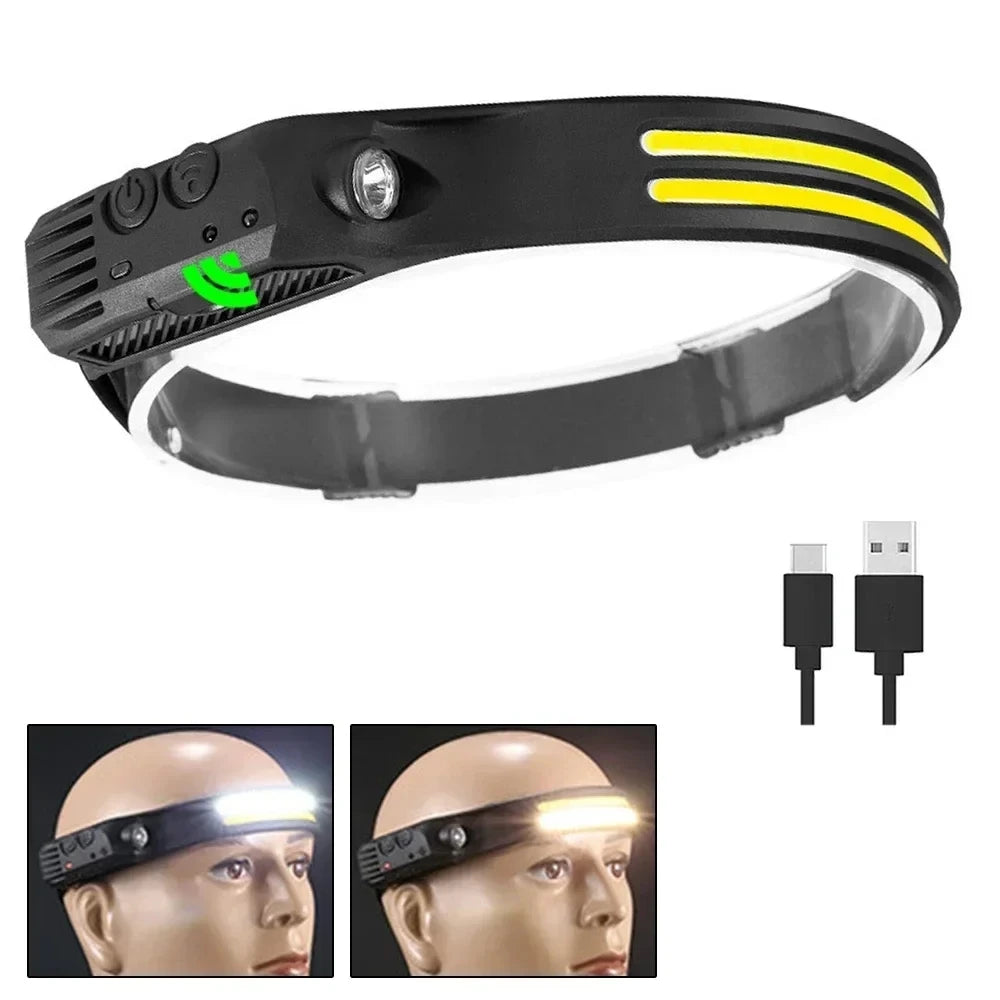 Rechargeable COB LED Headlamp – 10-Mode Motion Sensor Torch