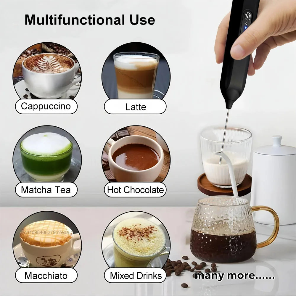 Mini Milk Frother USB Rechargeable Handheld Automatic Rotary Foam