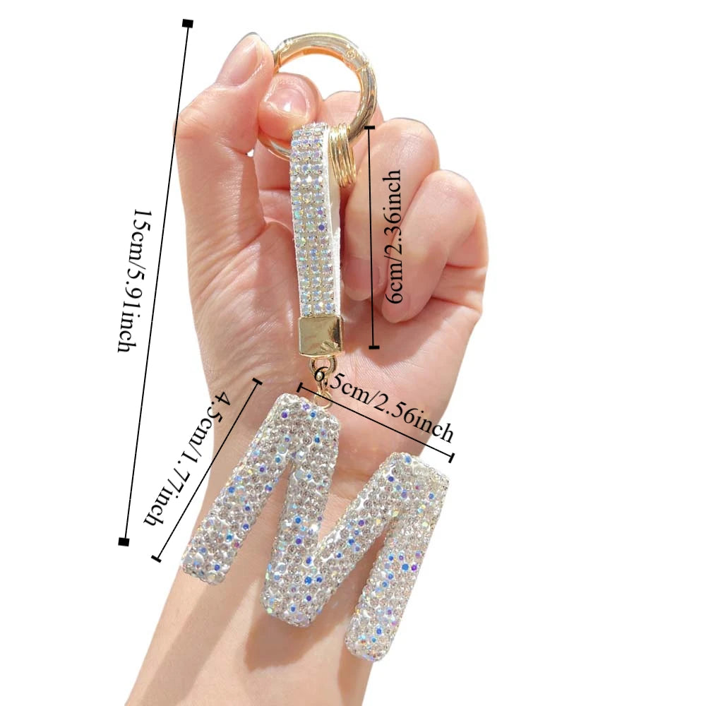Full Diamond Diamond English Letter Keychain Letter A to Z English Letter Crystal Uppercase Pendant Rhinestone High-end Zpaxo