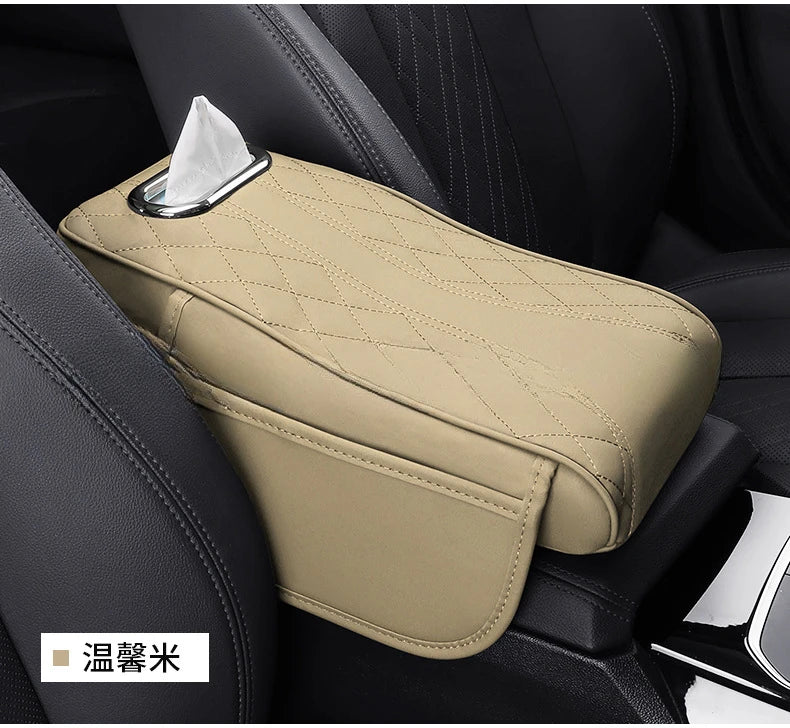 3 in 1 Car Armrest Box Cushion Universal Storage Bag Car Tissue Box Central Elbow Height Pad Multifunctional Tissue Boxes Zpaxo Beige
