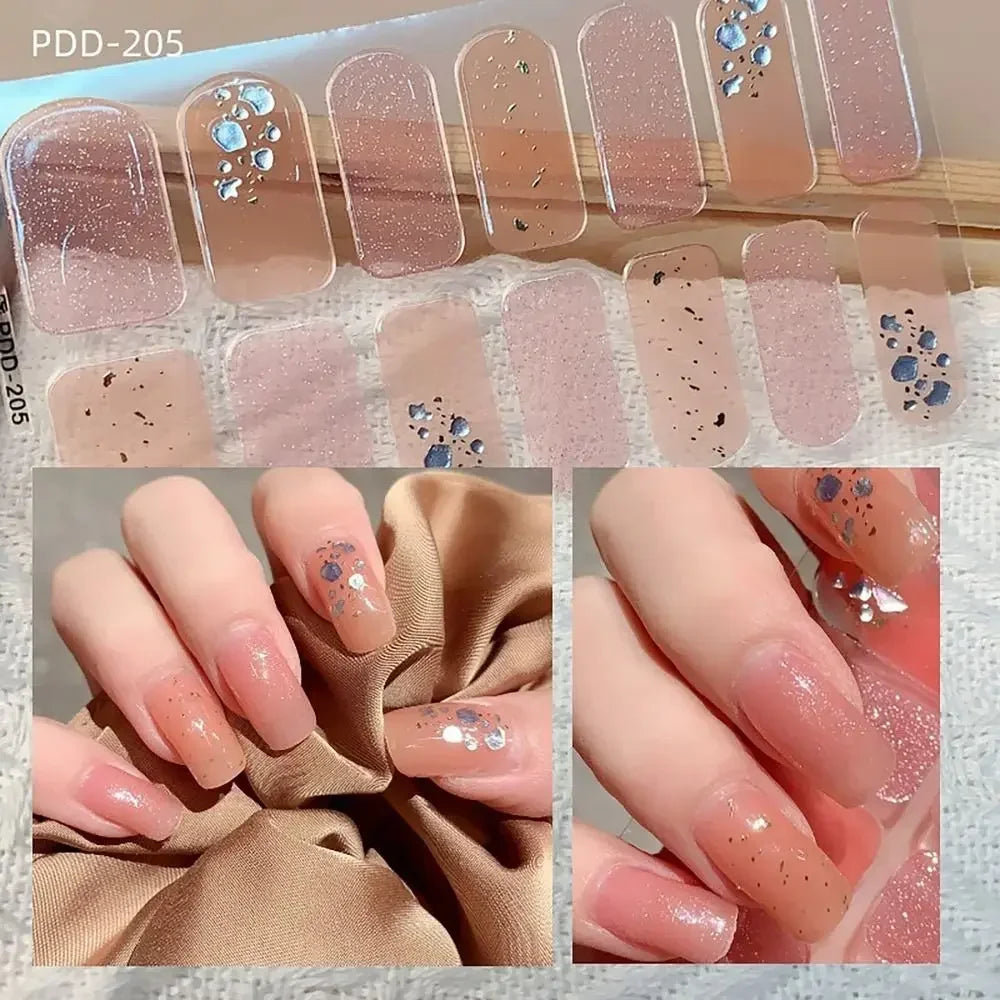 14Strips Gel Nail Stickers Full Cover Floristic Nail Art Stickers Semi Cured Gel Nail Polish Strips DIY Nail Art Making Zpaxo