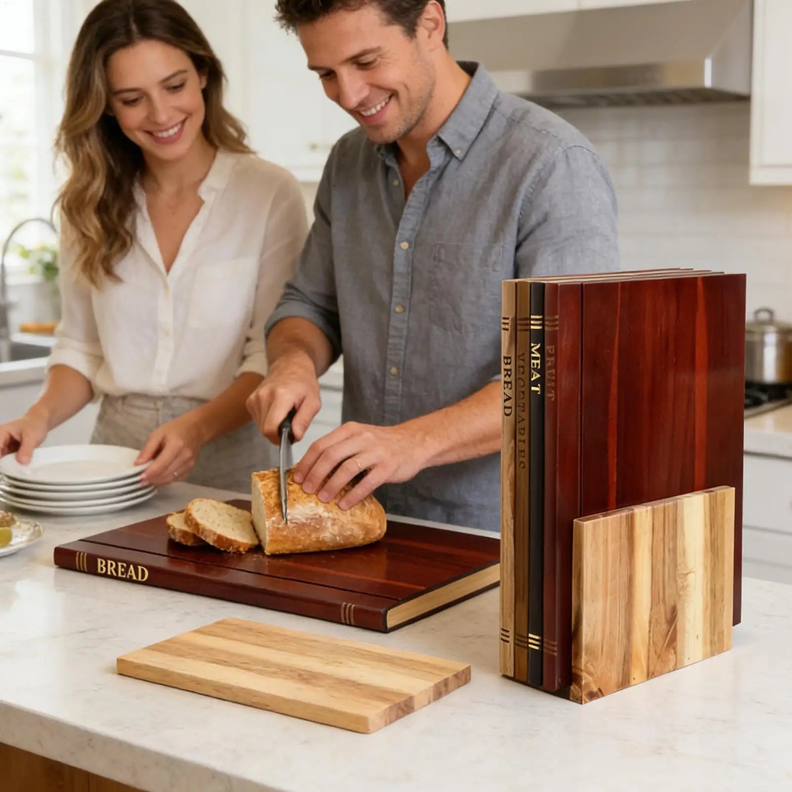 Book Cutting Board Set 4 Piece Wooden Chopping Mat with Stand Wooden Book Cutting Board Set for Charcuterie Kitchen Home Zpaxo