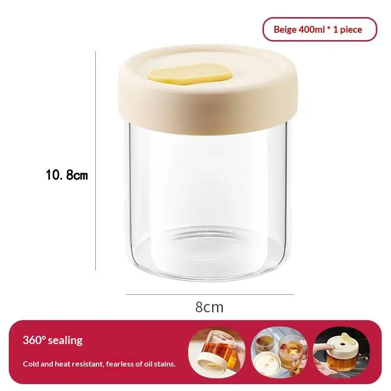 CM1Pc 240 Glass Food Storage Jar Sealed Juice Container Cereals Zpaxo 400ml Beige