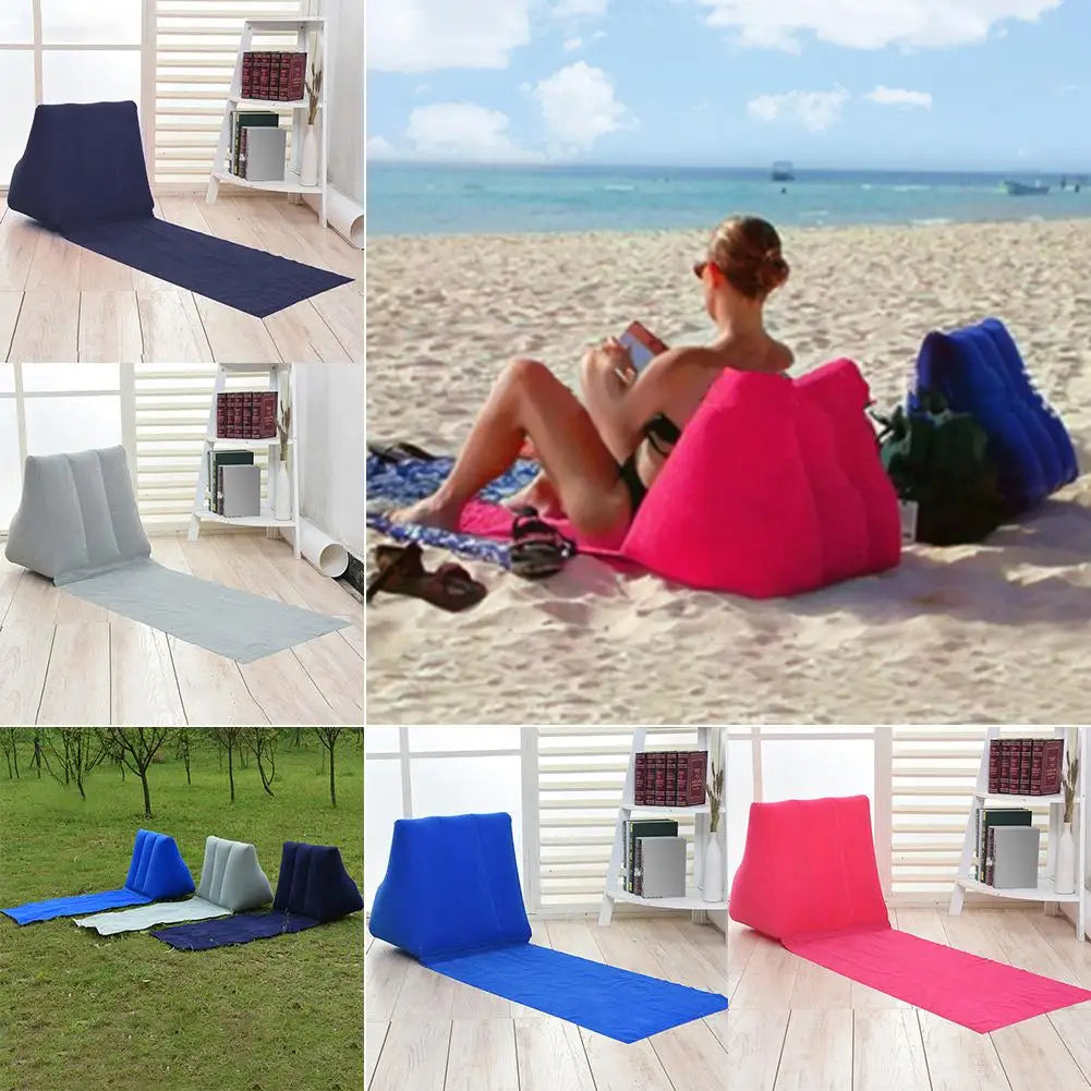 Inflatable Travel Mattress Foldable Soft Beach Mat Air Bed Chair Seat Camping Beaching Leisure Lounger Back Pillow Cushion Zpaxo