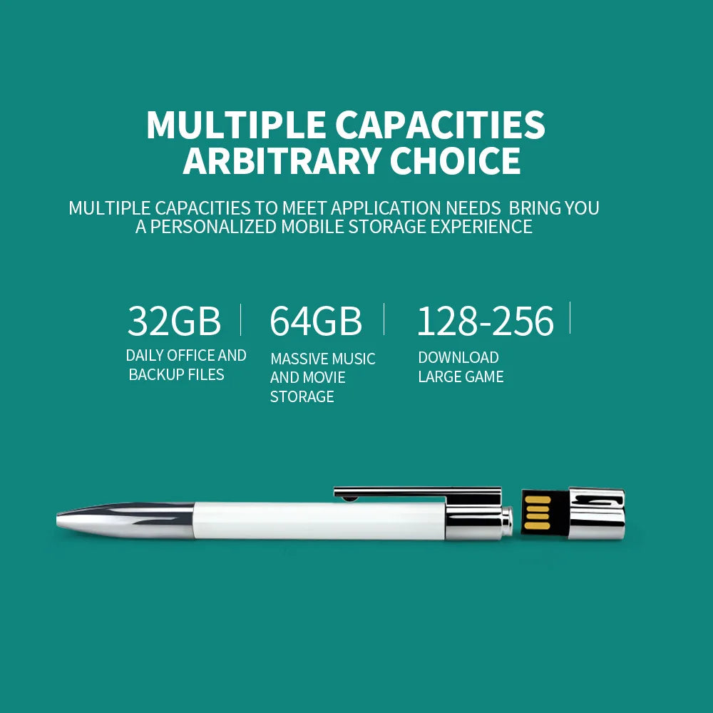 Zsuit Free Logo Metal Pen USB 32GB 64GB USB Flash Drive 2.0 Memory Stick 128G Pendrive 2in USB Storage Key USB Drive Zpaxo