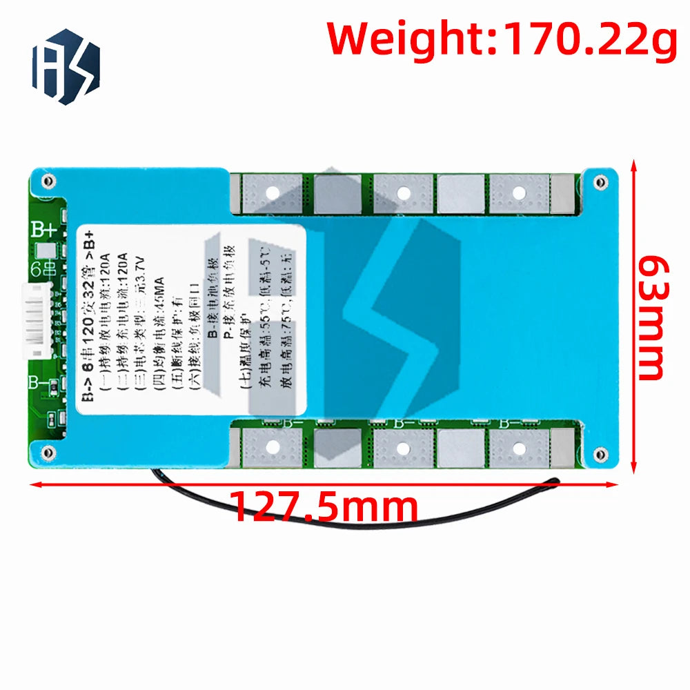 6S 22.2V Li-ion BMS for Ternary 18650 Cells: 80A/100A/120A Protection – Charging Safety, Balancing, Cable & Heat Sink Included Zpaxo