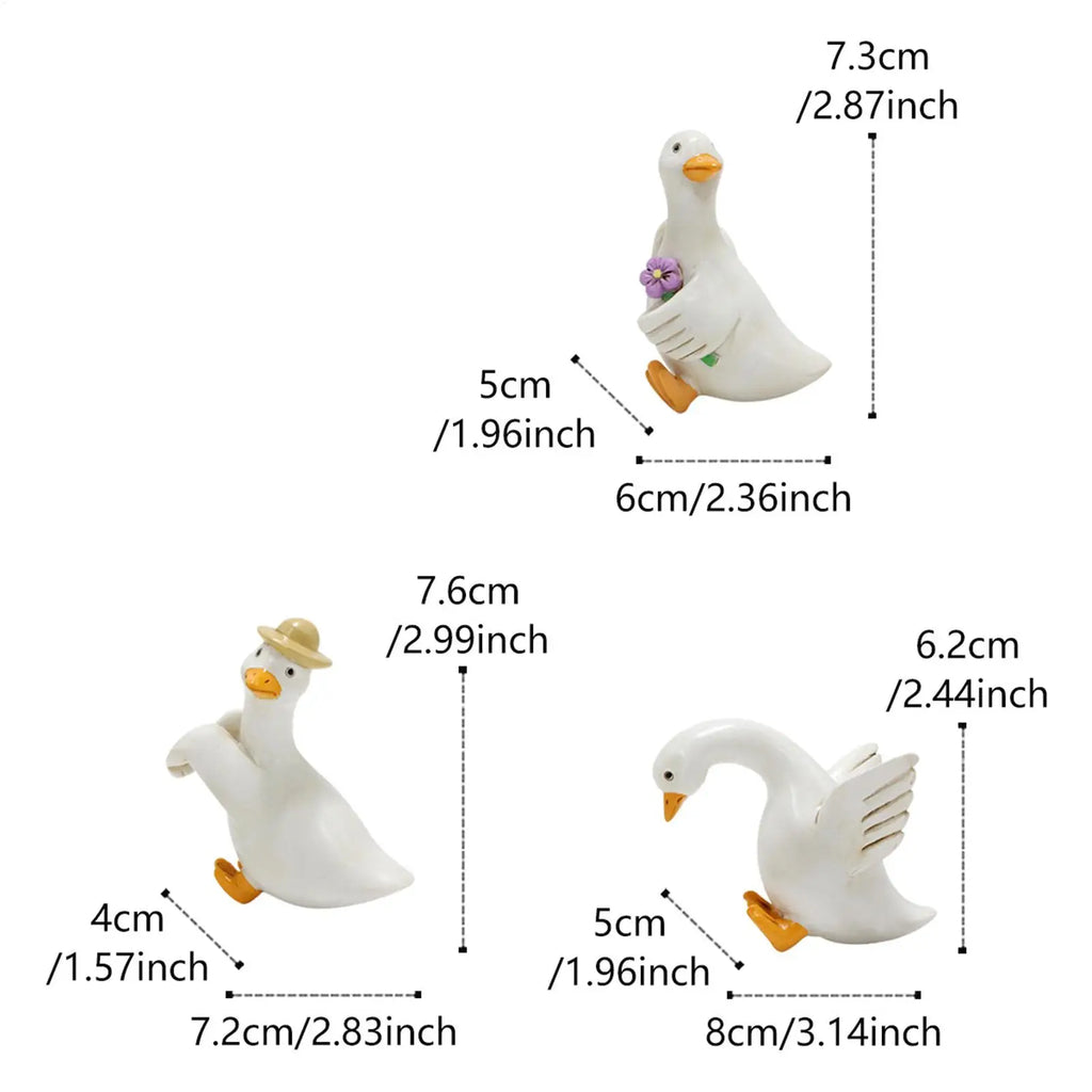Duck Plant Pot Decors 3 Resin Cute Funny Figurines Ornaments Flower