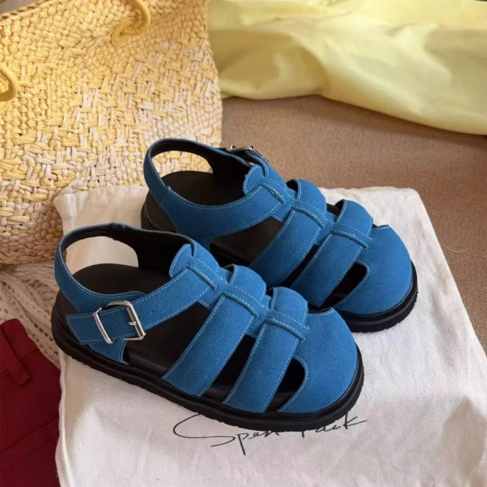 Women's Sandals 2025 Woven Hollow Roman Women Summer Large Pig Cage Zpaxo Blue 38