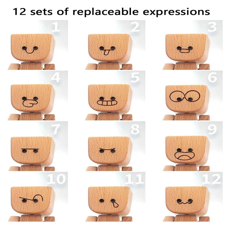 Shaking Wooden Man Figurine – 12 Magnetic Expressions Decor