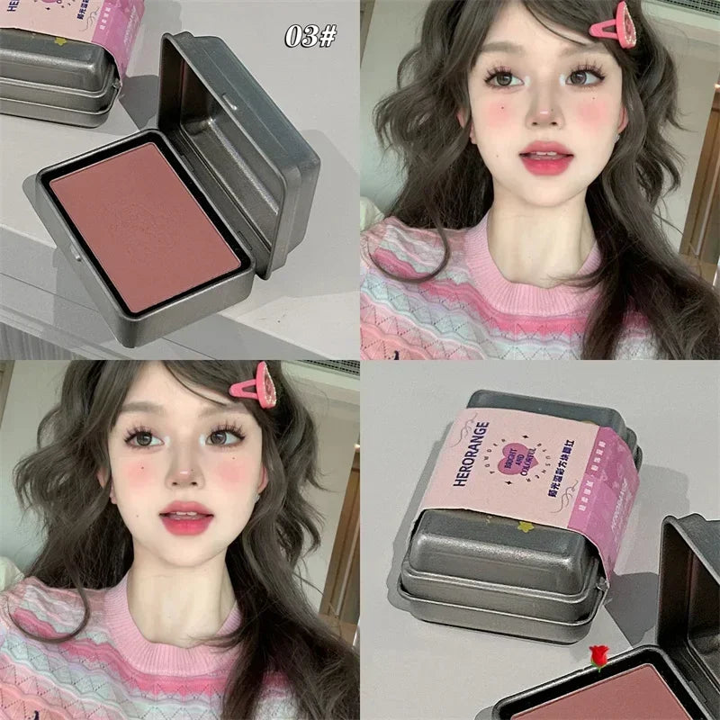 Iron Box Blusher Mineral Powder Long-lasting Natural Cheek Contour Tint Pink Facial Blusher Cosmetics Single Color Blush Palette Zpaxo 03
