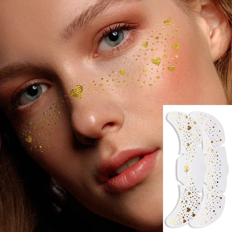 6 Sheets Stamping Freckles Makeup Patches Glitter Gold Fake Temporary