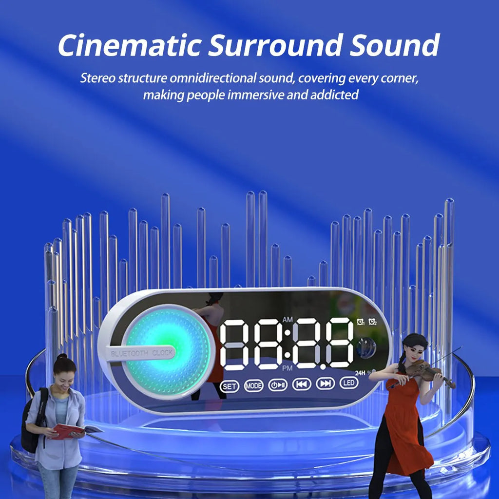 Quiet Wireless Bluetooth Speaker Alarm Clock RGB TWS USB LED Mirror Digital Clock FM Large Display For Bedroom Office Decktops Zpaxo