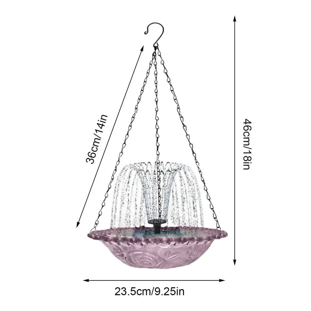 Solar Bird Bath Hangable Fountain Hummingbird Feeding Bowl Water Pump