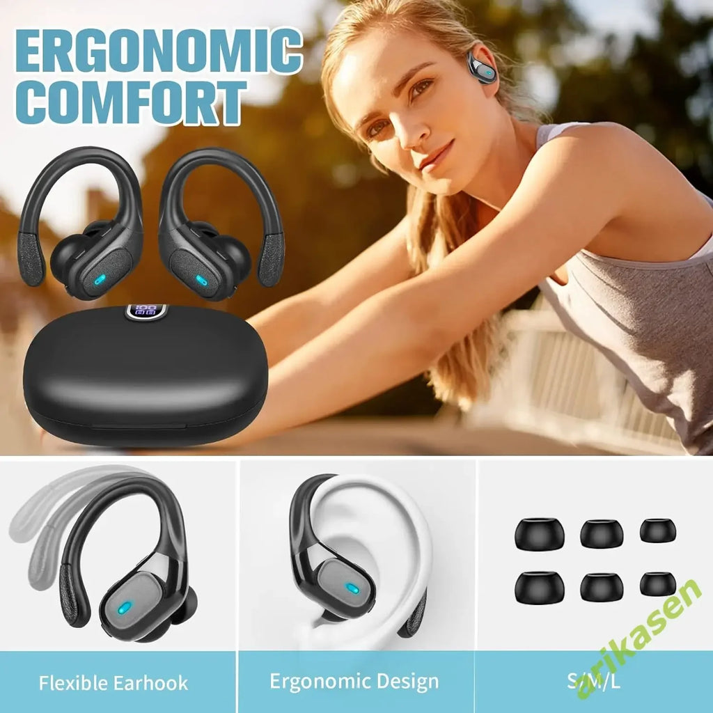 Bluetooth Headphones TWS Wireless Earbuds Over-ear Earpieces Mics LED