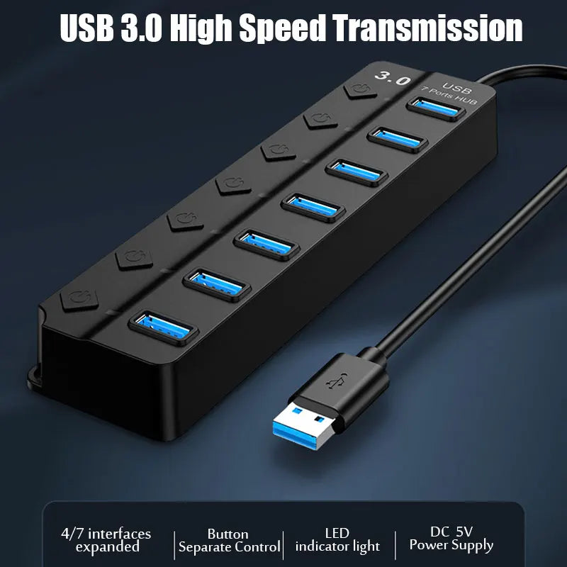 USB 3 0 Hub 2 Multi Splitter Cable Multiple Expander Computer Laptop