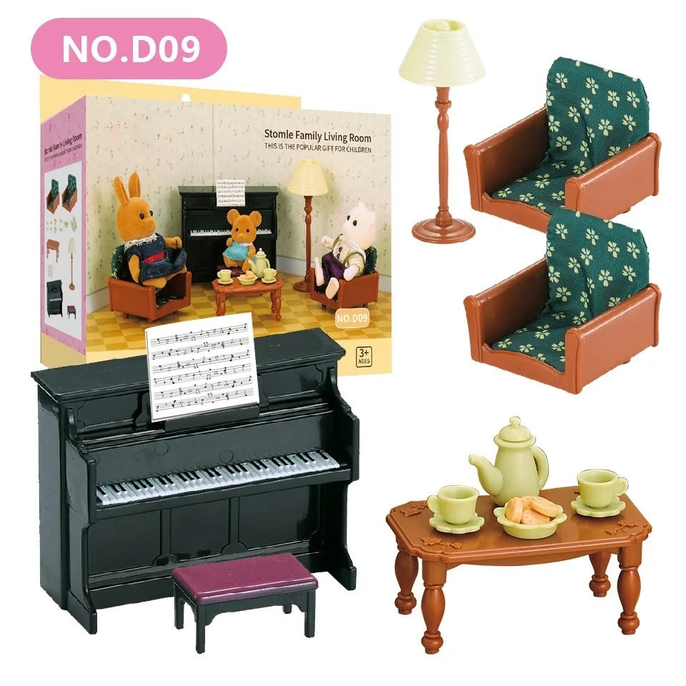 Dollhouse Furniture Doll House Bathroom Kitchen Fridge Washing Zpaxo Piano Room