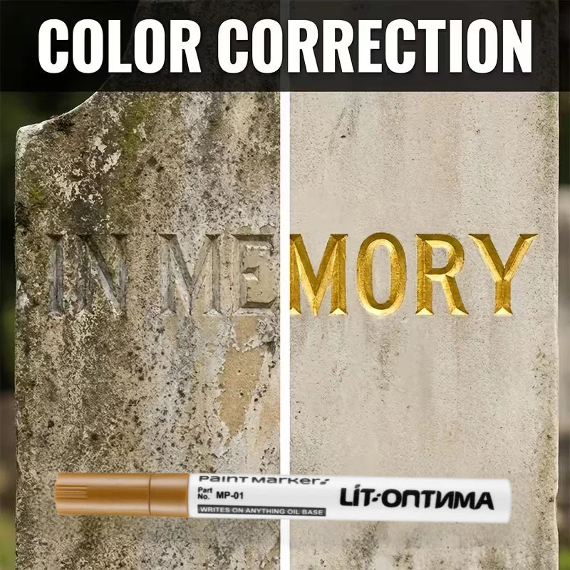 1pc/2pcs Golden Tombstone Marker | Restores Text on Granite/Marble, Weather-Resistant Fine Tip Zpaxo