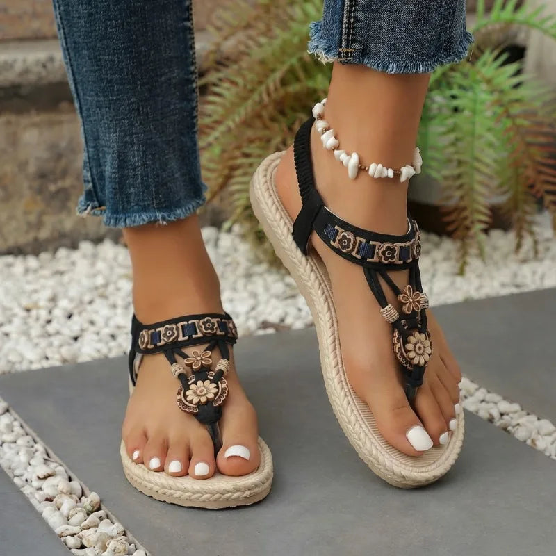 Women Casual Sandals Large Size Solid Color Sandals Round Head Bohemian Style Shoes Leisure Sandals 2026 New Rubber Bottom Shoes Zpaxo