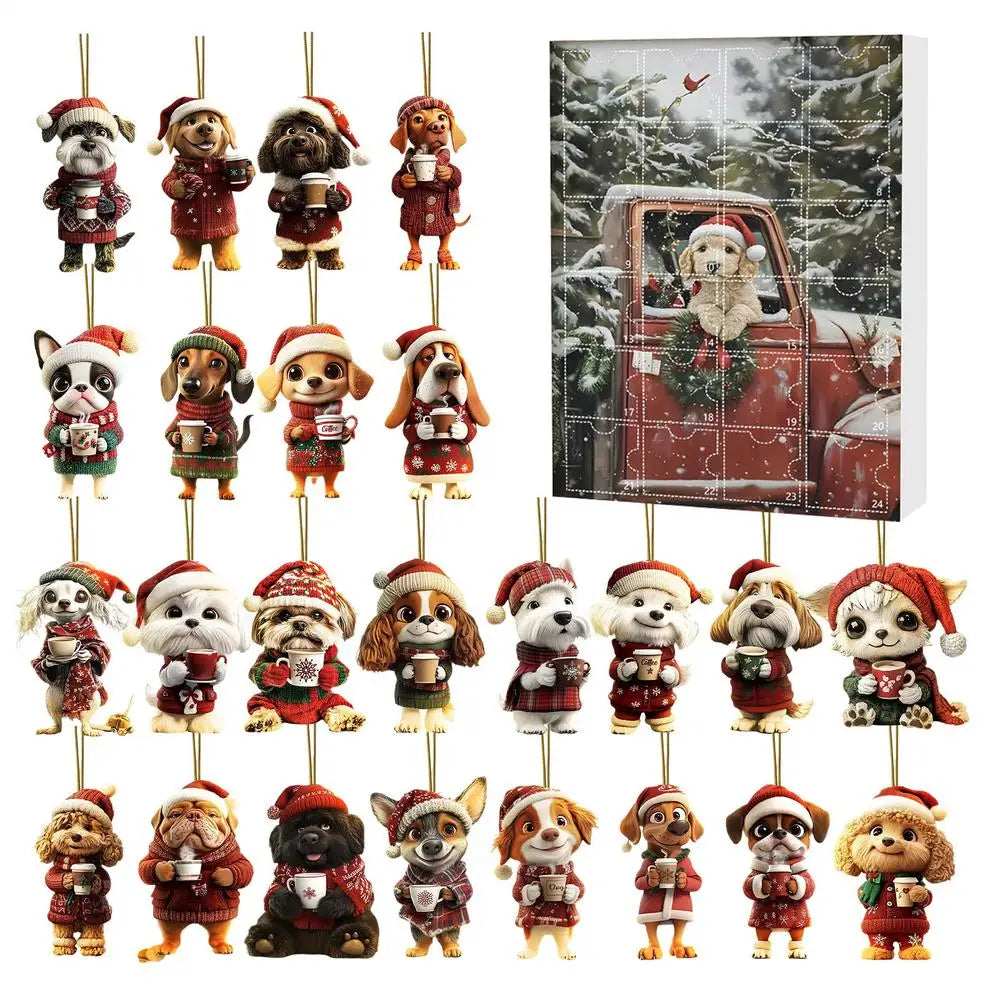 Dog Christmas Countdown Calendar 24 Days Acrylic Ornaments Drinking