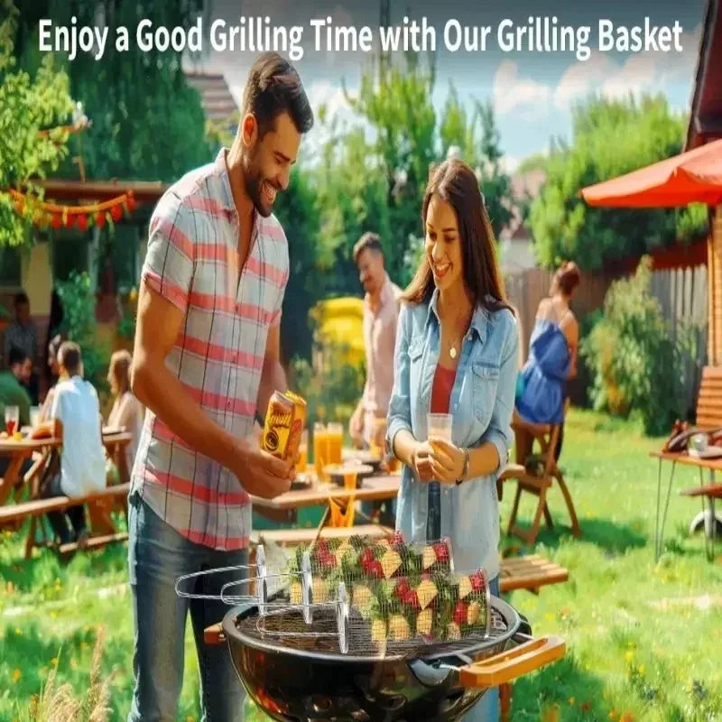 Bbq Accessories Stainless Steel Grill Basket Portable Barbecue Cage Rolling Grilling Basket Useful Outdoor BBQ Grill Basket Zpaxo