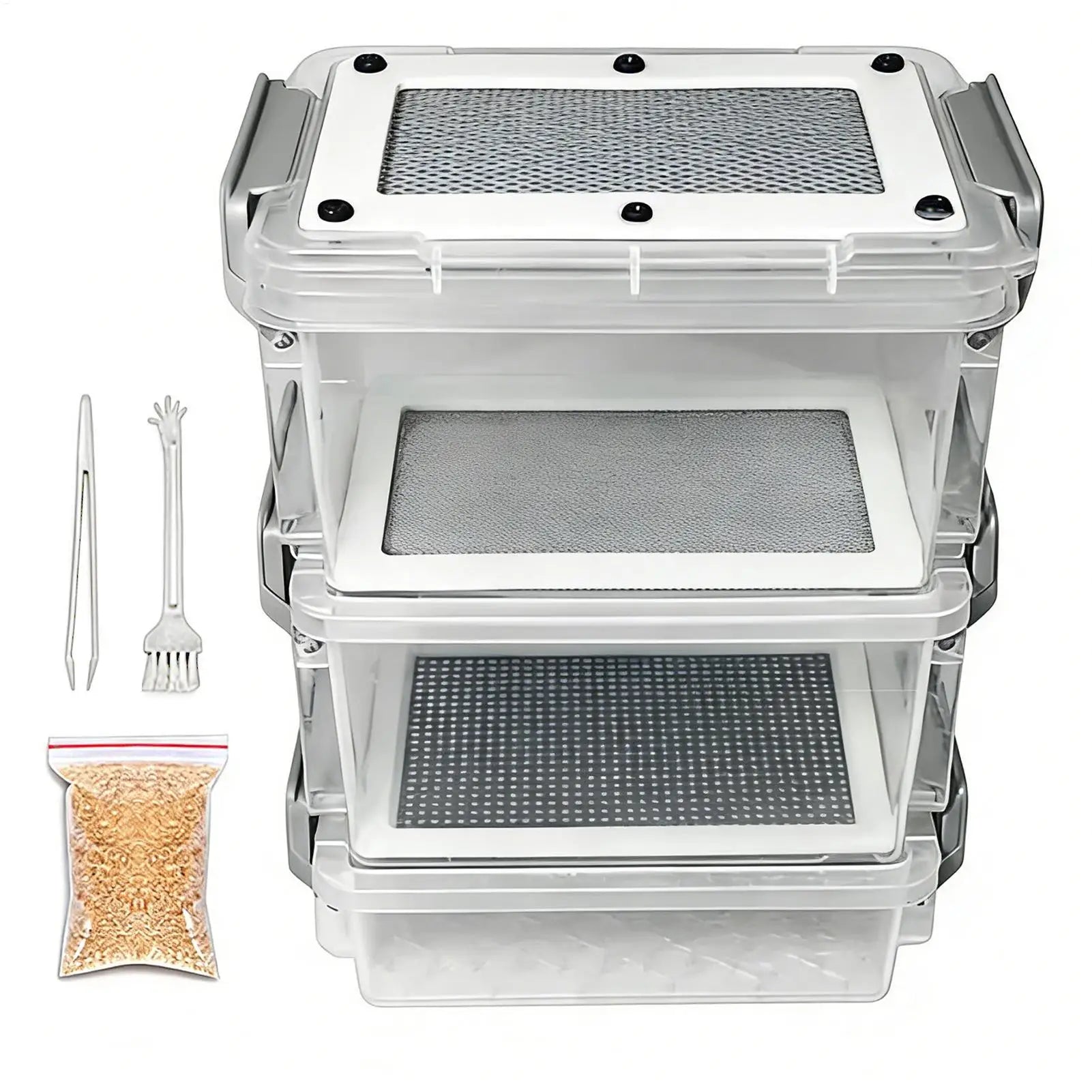 Mealworm Breeding Kit 3-Layer Silkworm Feeder Bin Corn Worm Breeder Box for Pet Parents Animal Lovers Keepers Breeders Hobbyists Zpaxo