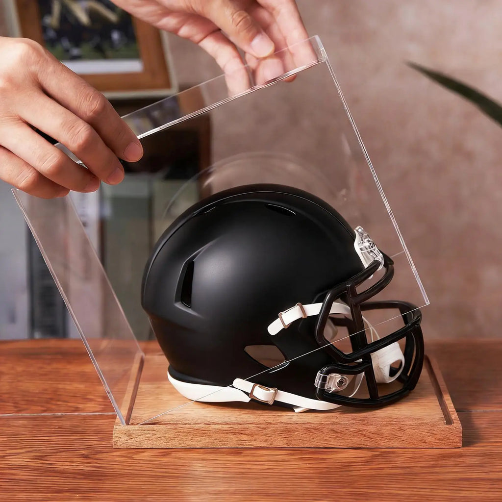 Helmet Case Display Case Full Size Clear Box with Wooden Stand Full Size Football Helmet Display Case for Sports Collectibles Zpaxo
