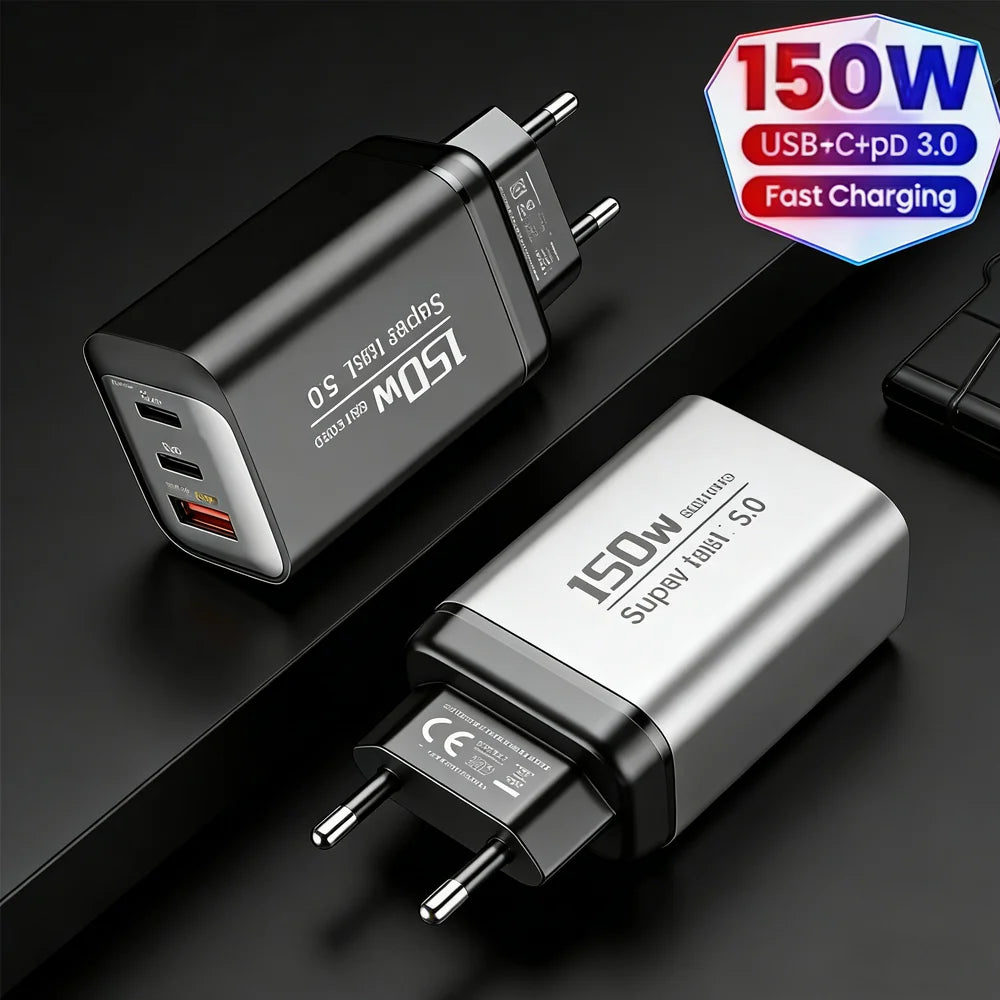 3-in-1 USB-C 150W Fast Wall Charger – EU/UK/US Plug USB-C Wall Charger Zpaxo