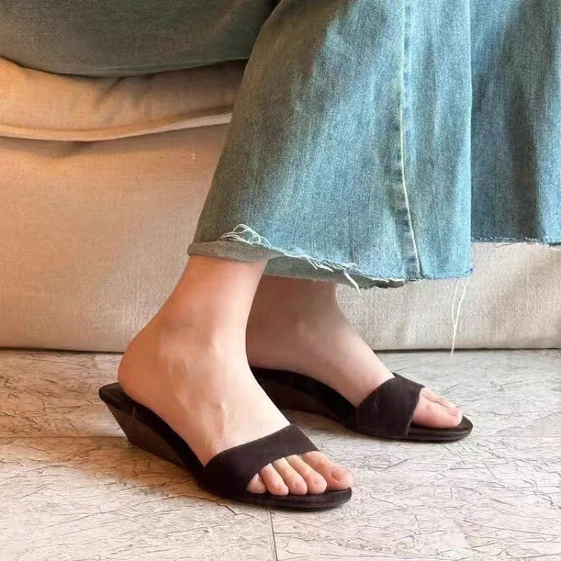 Designer Summer Women's Fashion Open Toe Slippers Elegant Wedges Heel Slides Ladies Evening Party Shoes Zpaxo