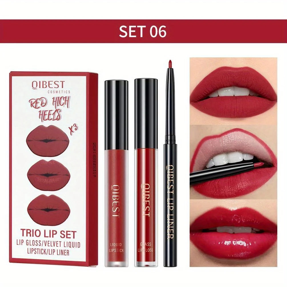 3 in 1 Lipstick and Lipliner Set, Long Lasting Waterproof Lip Stain Liquid Lipgloss Set for Women Halloween Gothic Makeup Zpaxo 06