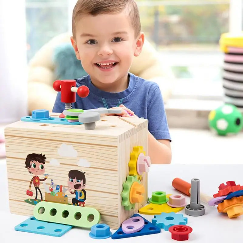Wooden Kids Tools With Box Play Wooden Tool Kit Pretend Tool Set Construction Toy STEM Learning Role Play Educational Toys For Zpaxo