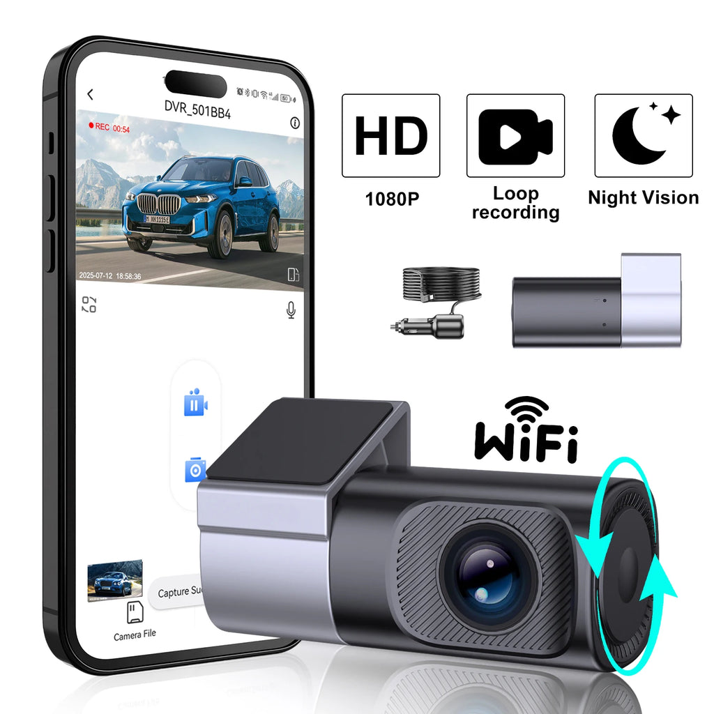 1080P Wifi Dashcam Vehicle Recorder APP Control Smart Car Dash Camera Zpaxo Black