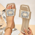 Women Slippers Square Head Flat Shoes Korean Open Toe Solid
