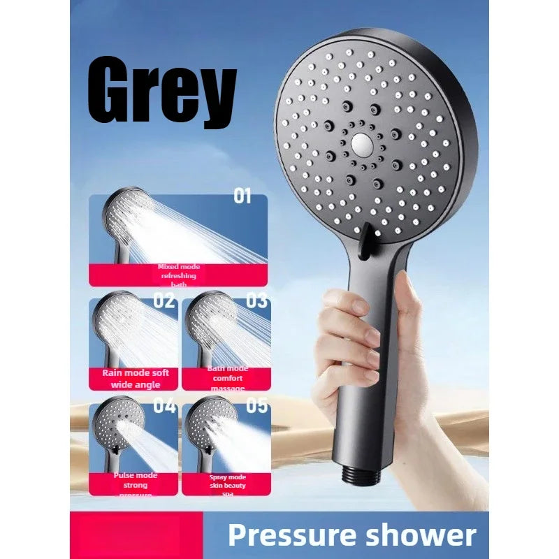 Bathroom Sprayer Shower Head Water Saving Handheld Rain Shower Head Adjustable 5 Modes Shower Bath Head Bathroom Accessories Zpaxo Grey