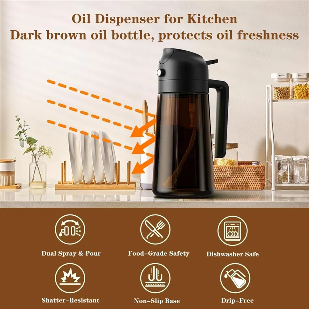 2-in-1 Glass Oil Dispenser Sprayer Leakproof Olive Bottle Cooking Air Zpaxo