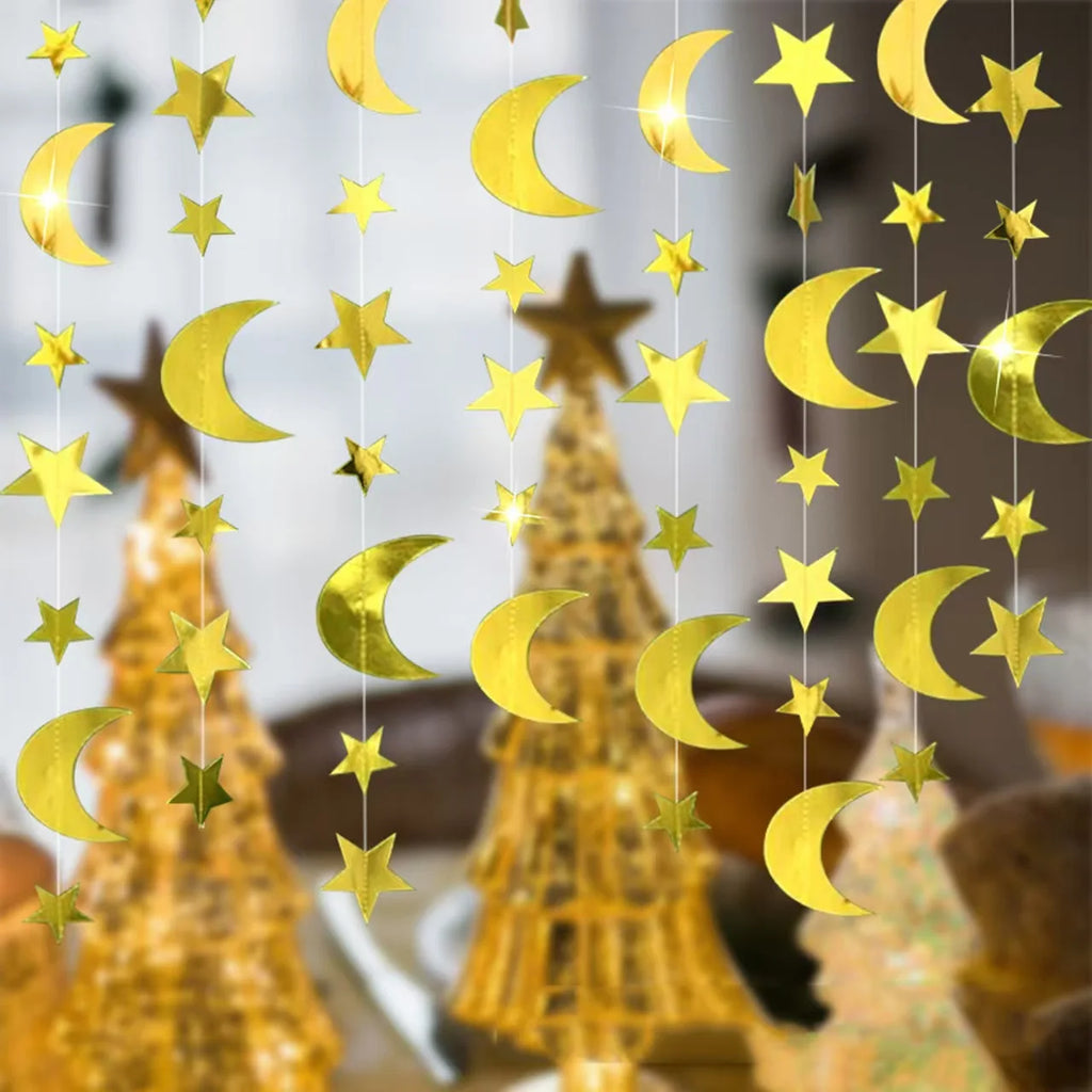 4M Gold Silver Moon Star String Garland Paper Hanging Banner Kids