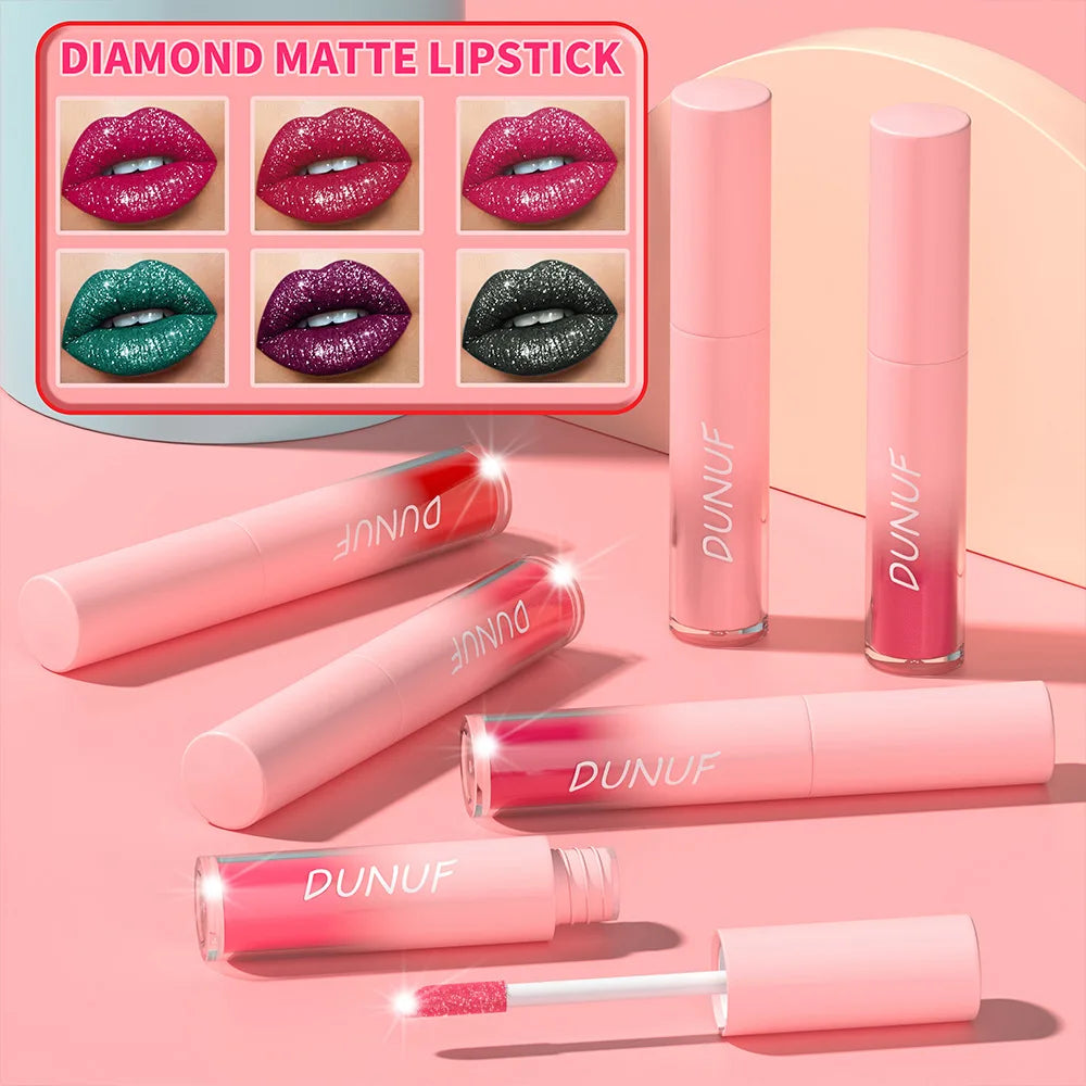 18 Colors Diamond Gloss Lipstick Matte Pearly Shimmer Sparkling Lip