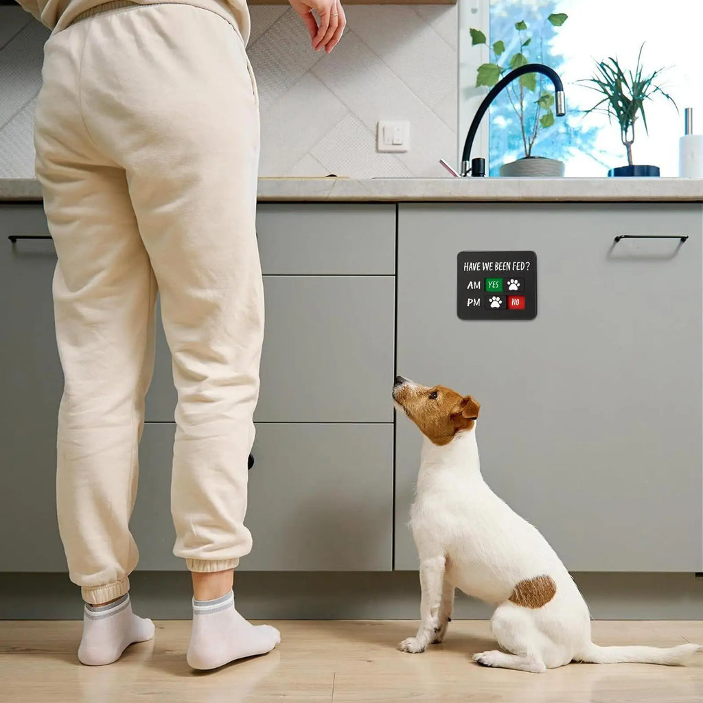 Pet Feeding Reminder AM PM Chart Yes No Slider Magnets Dog Sign Food
