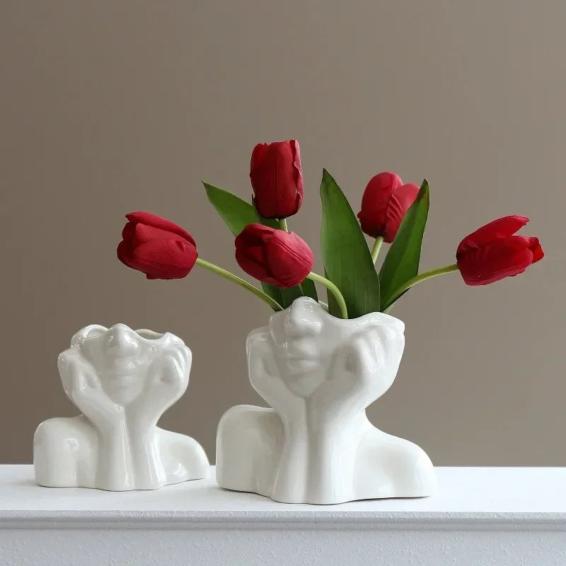 Resin Human Body Vase – Gold, White & Black Art Flower Planter Decorative Resin Vase Zpaxo