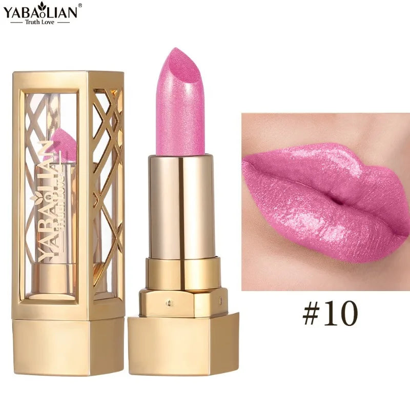 12 Gold Tube Lipstick Matte Pearlescent Glitter Shiny Velvet