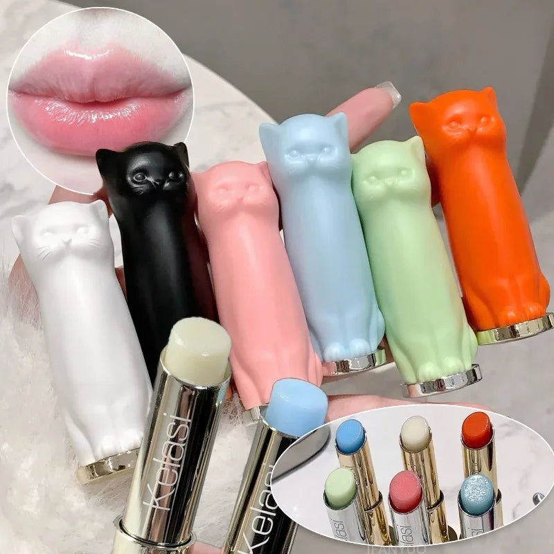 Cat Moisturizing Lip Balm White Blue Tint Crystal Jelly Colored