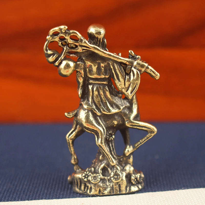 1Pcs Copper Chinese God Of Longevity Riding Deer Ornament Birthday Gifts Craft Antique Bronze Buddha Statue Figurine Miniature Zpaxo