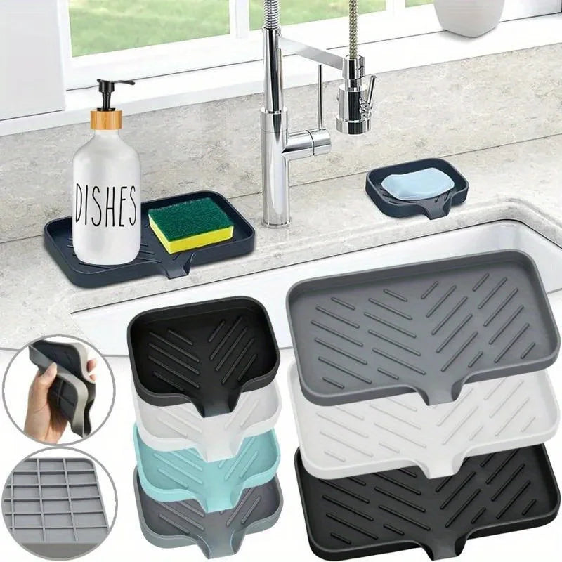 Kitchen Sink Holder Silicone Soap Dish Bar Self Draining Anti-slip