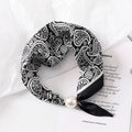 Fashion Pearl Buckle Silk Scarf Thin Printed Neck Scarf Lightweight Soft Neckerchief Women Zpaxo 09