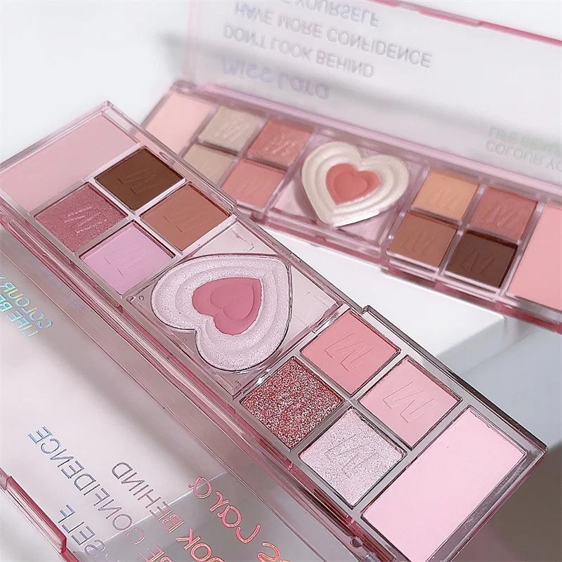 12Colors Love Heart Pink Eyeshadow Palette Natural Cool Tone Low Zpaxo