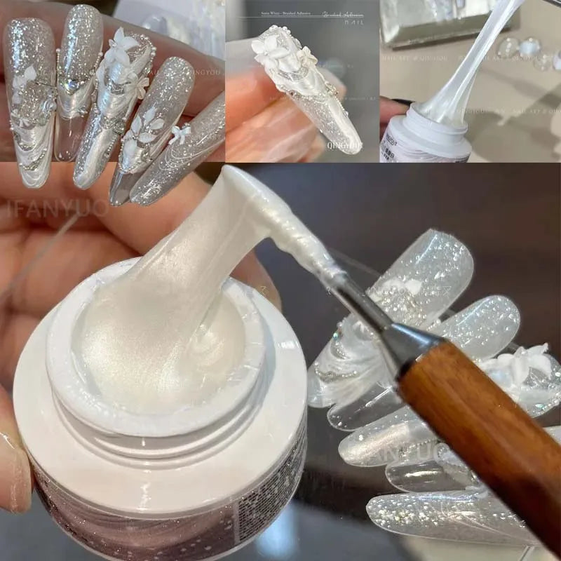 Silk Pearl White Stretch Gel Nails Elastic Pulling 3D Nail Art